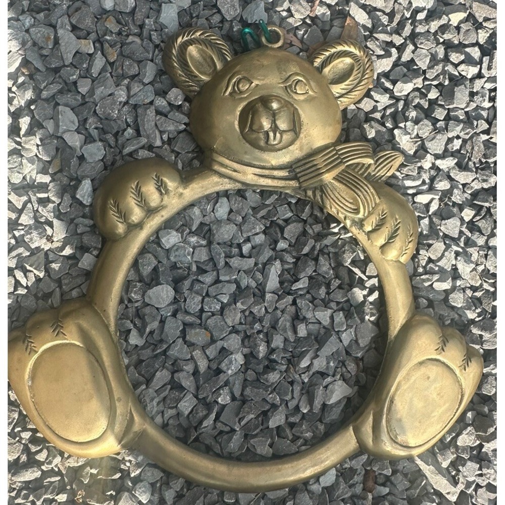 Vintage Heavy Brass Teddy Bear Wall Mirror Round 13.5" Children's Room Nursery